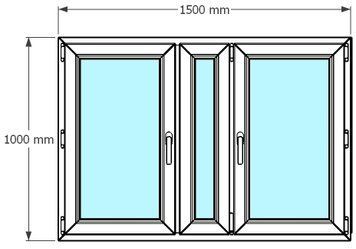 Ventana de pvc 150 x 100 cm 2 hojas oscilobatiente + 1 fijo sin persiana Blanca