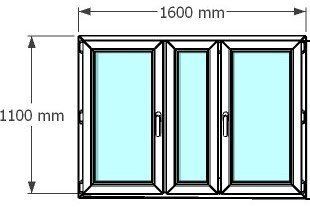 Ventana de pvc 160 x 110 cm 2 hojas oscilobatiente + 1 fijo sin persiana Blanca