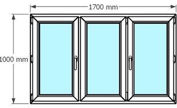 Ventana de pvc 170 x 100 cm 2 hojas oscilobatiente + 1 fijo sin persiana Blanca