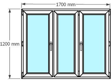 Ventana de pvc 170 x 120 cm 2 hojas oscilobatiente + 1 fijo sin persiana Blanca
