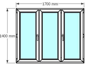 Ventana de pvc 170 x 140 cm 2 hojas oscilobatiente + 1 fijo sin persiana Blanca