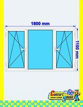 Ventana de pvc 180 x 110 cm 2 hojas oscilobatiente + 1 fijo sin persiana Blanca