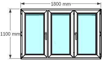 Ventana de pvc 180 x 110 cm 2 hojas oscilobatiente + 1 fijo sin persiana Blanca