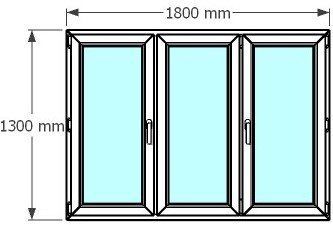 Ventana de pvc 180 x 130 cm 2 hojas oscilobatiente + 1 fijo sin persiana Blanca