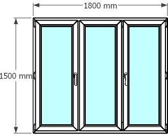 Ventana de pvc 180 x 150 cm 2 hojas oscilobatiente + 1 fijo sin persiana Blanca