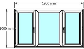 Ventana de pvc 190 x 100 cm 2 hojas oscilobatiente + 1 fijo sin persiana Blanca