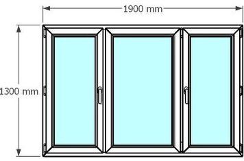 Ventana de pvc 190 x 130 cm 2 hojas oscilobatiente + 1 fijo sin persiana Blanca