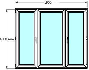 Ventana de pvc 190 x 160 cm 2 hojas oscilobatiente + 1 fijo sin persiana Blanca