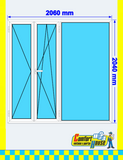 PVC balcony door 206 x 204 cm, 2 leaves + fixed panel, white &ndash; in stock