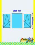 Ventana de pvc 200 x 110 cm 2 hojas oscilobatiente + 1 fijo sin persiana Blanca