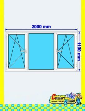 Ventana de pvc 200 x 110 cm 2 hojas oscilobatiente + 1 fijo sin persiana Blanca