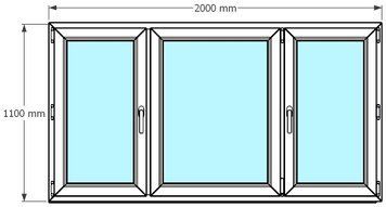 Ventana de pvc 200 x 110 cm 2 hojas oscilobatiente + 1 fijo sin persiana Blanca