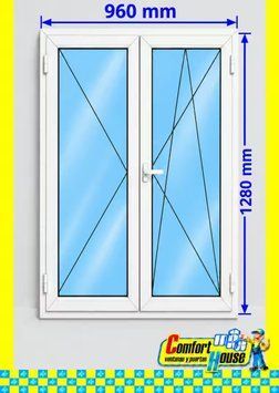 Ventana de PVC oscilobatiente 96 x 128 cm, 2 hojas, blanca &ndash; EN STOCK