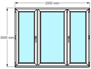 Ventana de pvc 200 x 160 cm 2 hojas oscilobatiente + 1 fijo sin persiana Blanca