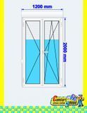 Tilt-and-turn PVC balcony door 120x200 cm, white, with roller shutter