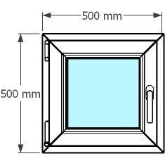 PVC window, 50 x 50 cm, 1 casement (tilt-and-turn) leaf. White, without blinds.