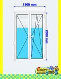 Tilt-and-turn PVC balcony door 130x200 cm, white, with roller shutter