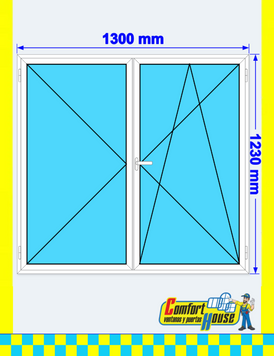 Ventana de PVC 130 x 123 cm, 2 hojas (practicable + oscilobatiente), blanca &ndash; EN STOCK