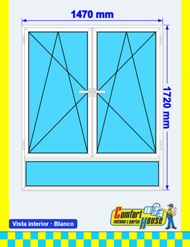 Ventana combinada de PVC 147 x 172 cm, 2 hojas oscilobatientes + fijo inferior, antracita/blanco &ndash; EN STOCK