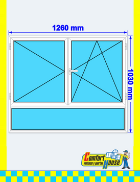 Ventana combinada de PVC 126 x 103 cm, 2 hojas + fijo inferior, blanca &ndash; EN STOCK