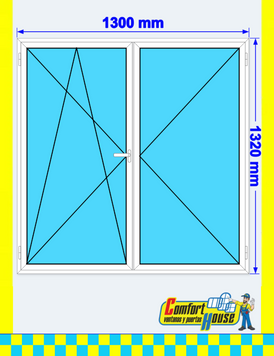 Ventana de PVC 130 x 132 cm, 2 hojas (oscilobatiente + practicable), blanca &ndash; EN STOCK