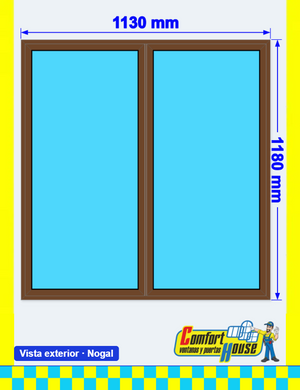 Ventana de PVC 113 x 118 cm, 2 hojas (oscilobatiente + practicable), blanco/nogal &ndash; EN STOCK