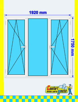 Ventana PVC 192 x 175 cm, 2 hojas + fijo central, blanca &ndash; EN STOCK